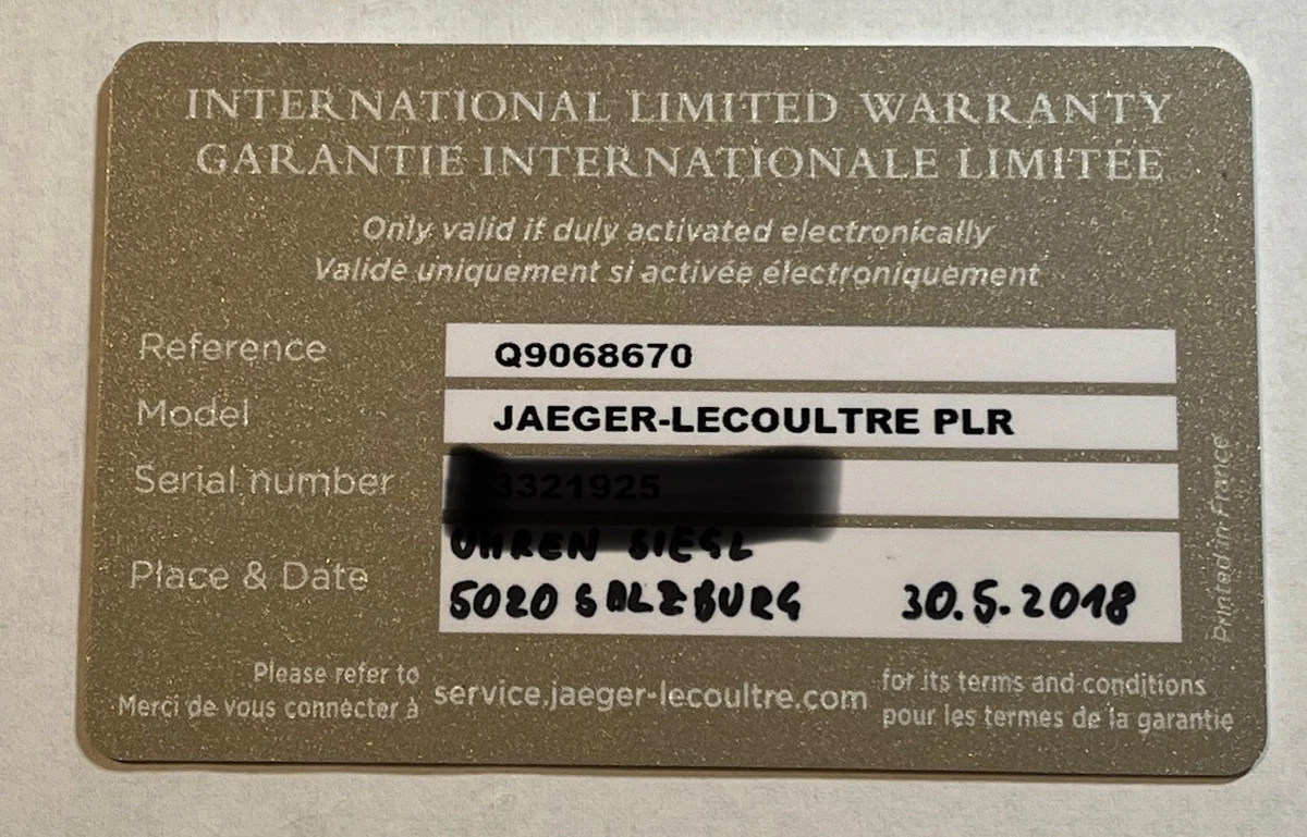 Jaeger clearance lecoultre warranty
