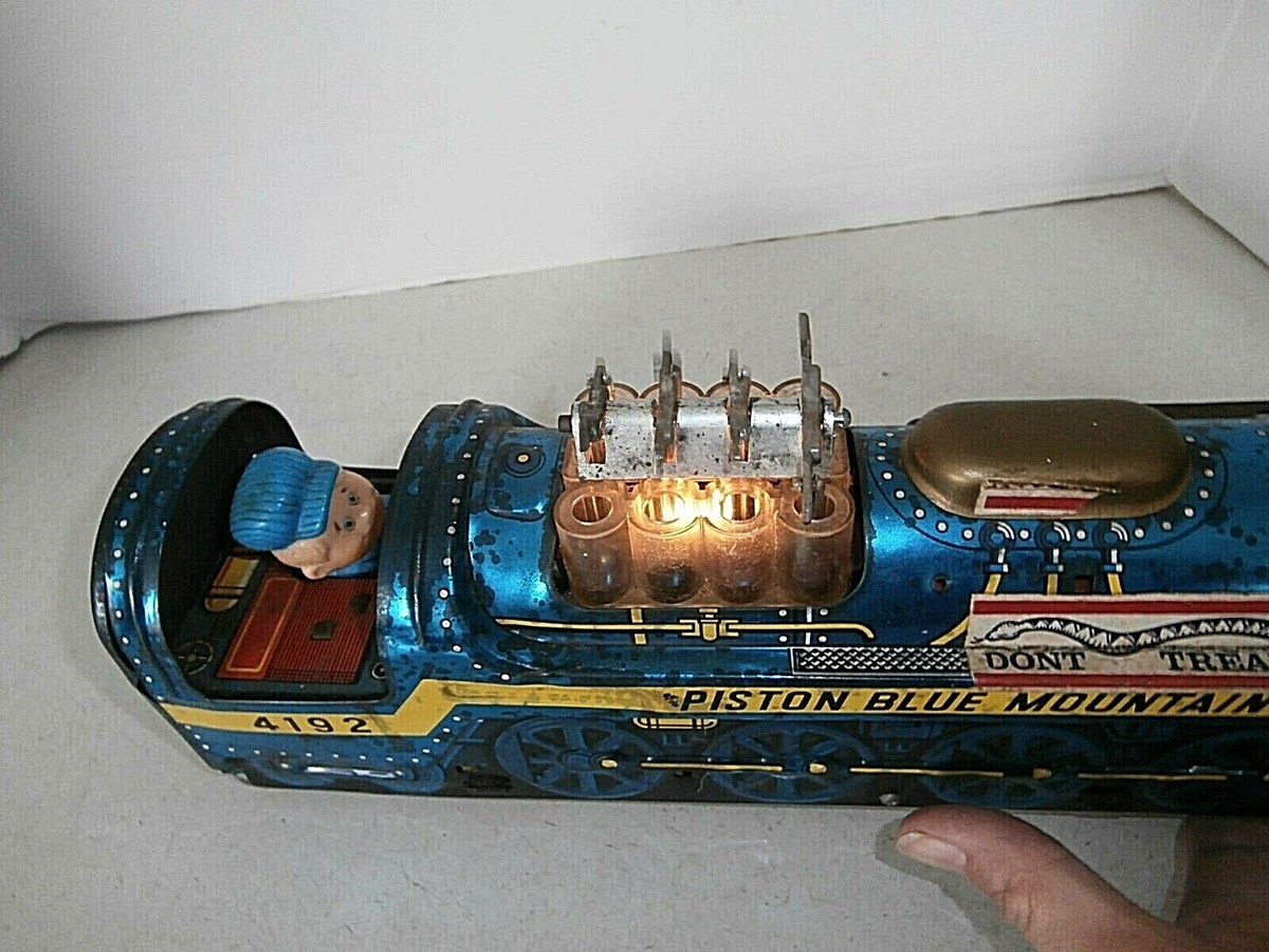 【BLUE MOUNTAIN】ブルーマウンテン 樽 フタ付 アンティーク TIN LOCOMOTIVE 39 CM PISTON BLUE MOUNTAIN MADE IN JAPAN