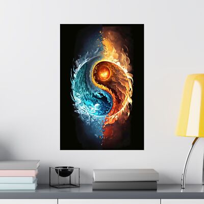 Fire And Ice Ying And Yang Matte Vertical Posters 