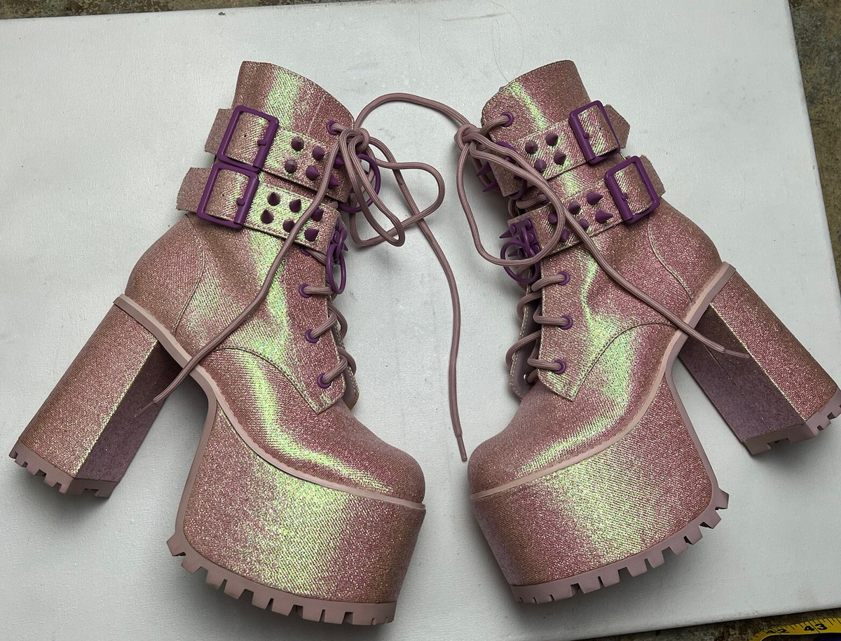 Sugar Thrillz Emo Rave Sexy Pink Glitter Lavender Spiked Platform