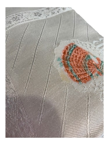 Vtg Silk Tablecloth 52"X62" w/6 Napkins Flowers w/Royal Ballroom Dancers White - Picture 8 of 14