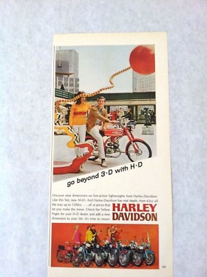 1967 ''Go 3D with HD'' Harley Davidson Motorcycle Print Ad 