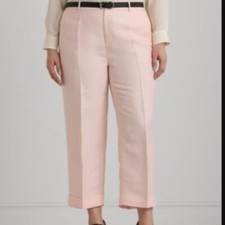 NEW Lauren Ralph Lauren Women's 14W Plus Size Linen-Blend Cropped Pink Opal Pant