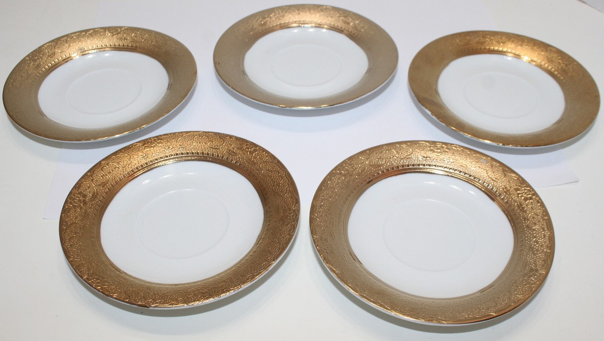British market  5 Saucers TABUK Hi Lux 24ct Gold Yamasen Japan Tea 4.5