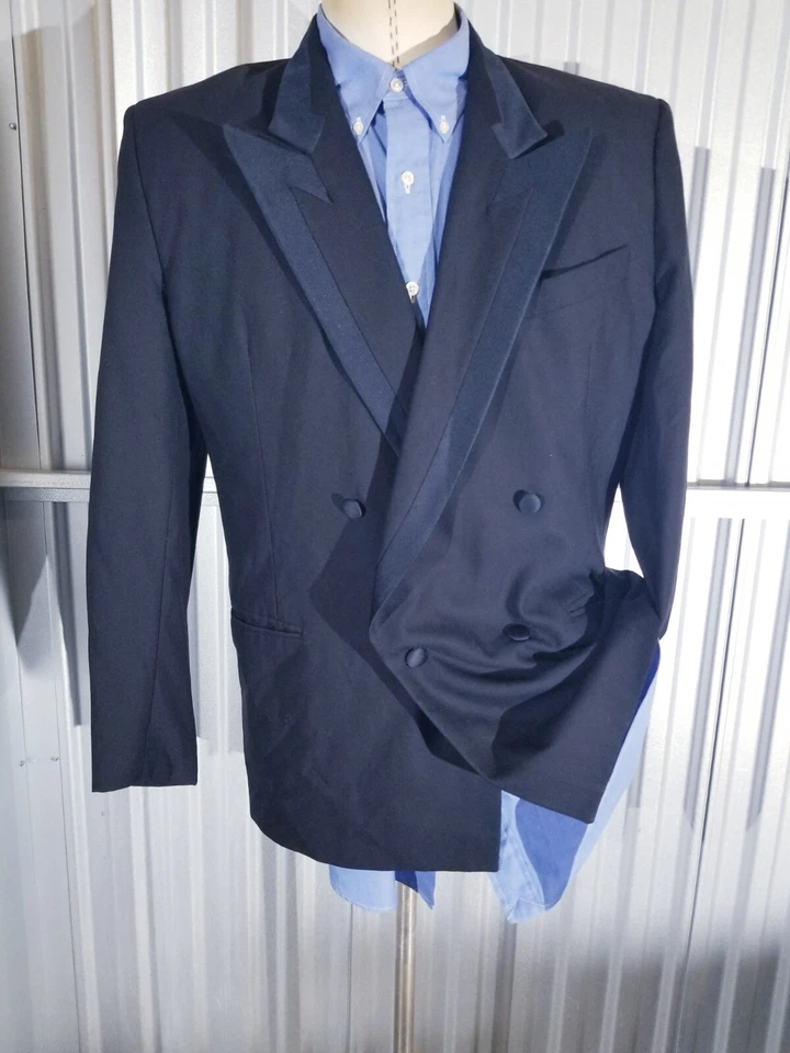 Abrigo Chaqueta Blazer Esmoquin Vintage Missoni Italia Solapa Satinada Azul Marino 50 40R Foto 2 de 4
