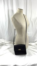 Vintage Nina Ricci Black Leather Shoulder Bag Logo Bow Crossbody