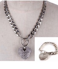 Women Heart Jewelry Set Necklace  Bracelet 