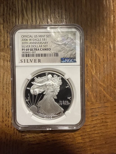 2006 W Silver Eagle 20th Anniversary S$1 Silver Dollar Set PF69 Ultra Cameo NGC