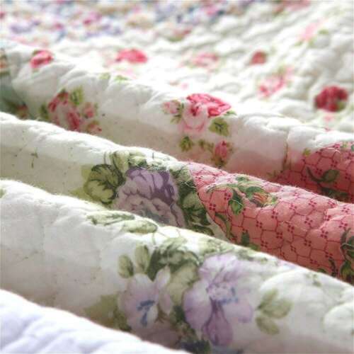 BEAUTIFUL WHITE SAGE GREEN PINK BLUE YELLOW VINTAGE RED FLORAL ROSE QUILT SET - Picture 3 of 4
