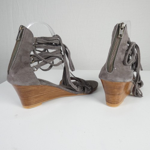 Bohemian Sandals Wedged Wooden Heel Taupe Grey Strappy Gladiator HOT LAVA UK 6 - Picture 7 of 23