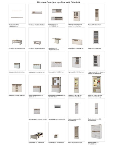 Highboard Durio 4 Pinie weiß 160x128x41 cm Schrank Wohnzimmerschrank Esszimmer - Bild 4 von 4