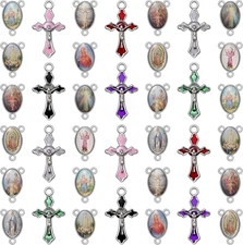 60Pcs/30Set Rosary Making Kits Supplies Religion Cross and Center Medal Charms A