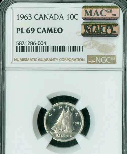 1963 CANADA 10 CENTS NGC PL69 CAMEO PQ MAC SOLO FINEST GRADE PL69 SPOTLESS .