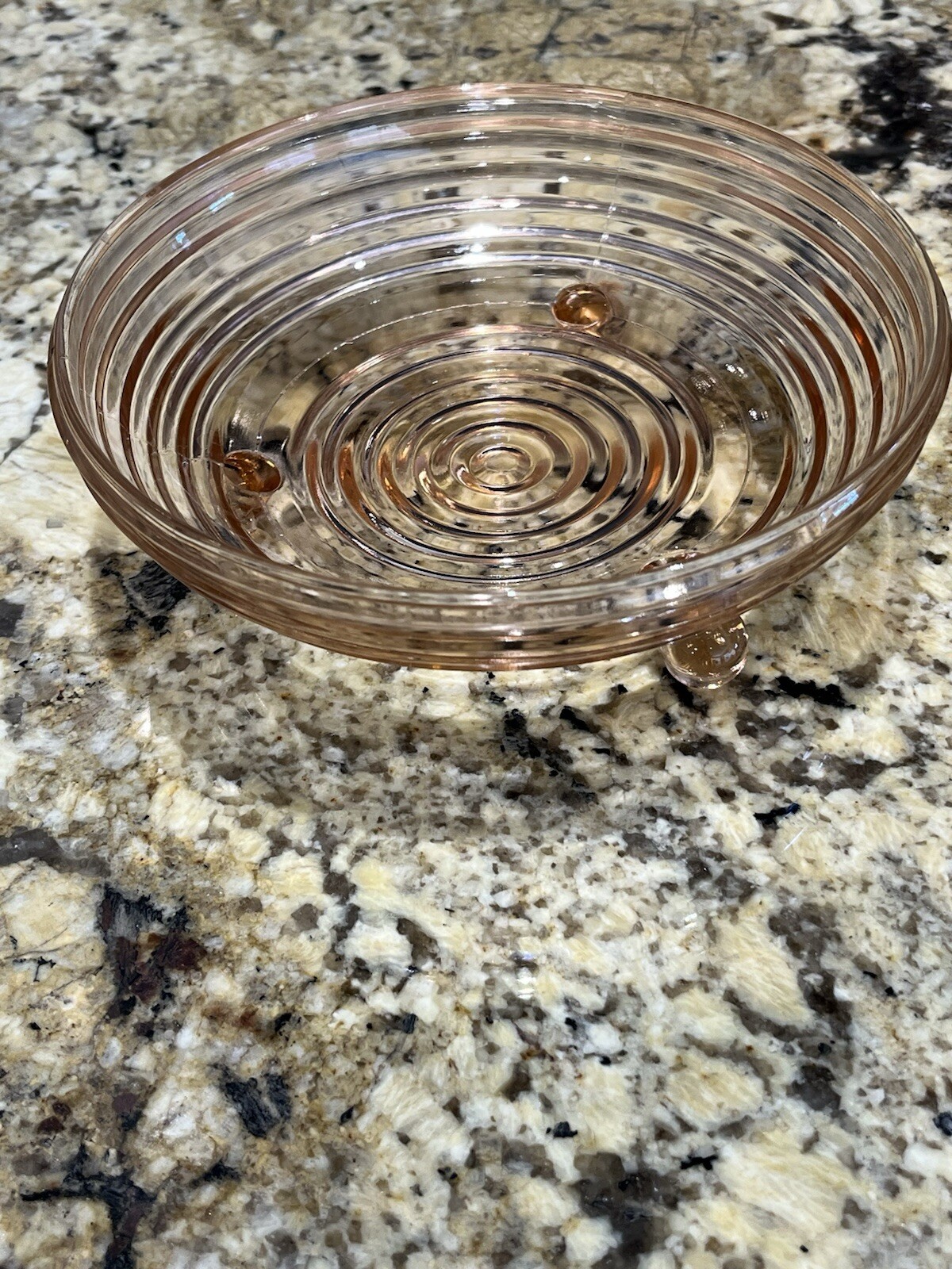 Vintage Anchor Hocking Pink Depression Glass Manhattan 3 Footed Bowl Candy Dish