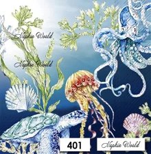 (401) TWO Paper LUNCHEON Decoupage Art Craft Napkins  OCEAN SEA CREATURES MARINE