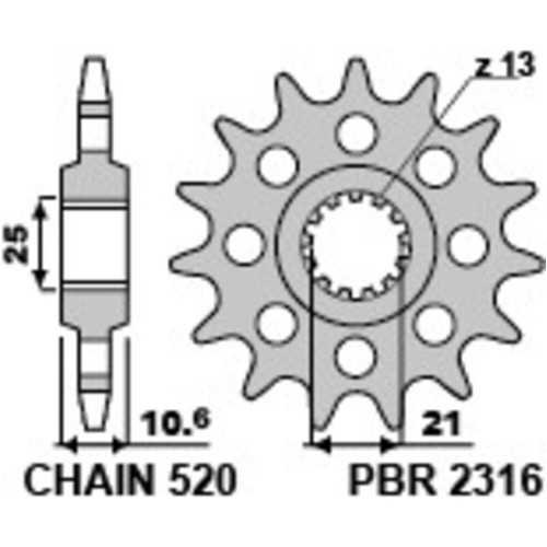 Kettenritzel 15 Zähne PBR - Teilung 5/8 X 1/4 (520) - PBR 7001 15