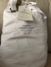 NWT 209 Restoration Hardware Italian Banded Sateen Duvet Cover Twin Size Flax