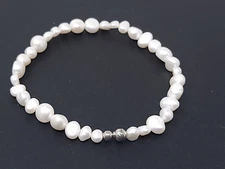 Vintage Silpada Sterling Silver Freshwater Pearl Stretch Bracelet