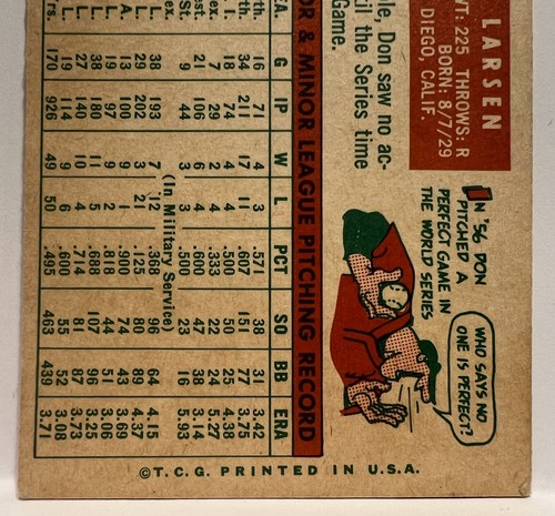 1959 Topps VTG Set-Break #205 Don Larsen NM-MT Must See Free Shipping Yankees - Picture 6 of 6