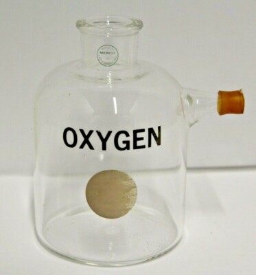 Vintage Mercer Glass Works ''Oxygen'' Pyrex Laboratory Lab Bottle 400ml 