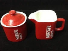 NESCAFE CLASICO 3 Pc Coffee Creamer Sugar Bowl Lid Red Cup Cups Toddy Mug New