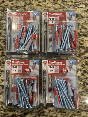 4 packs Of 12-Pie Hillman DuoPower Contractor-Strength 55lb Anchors & Drill Bit