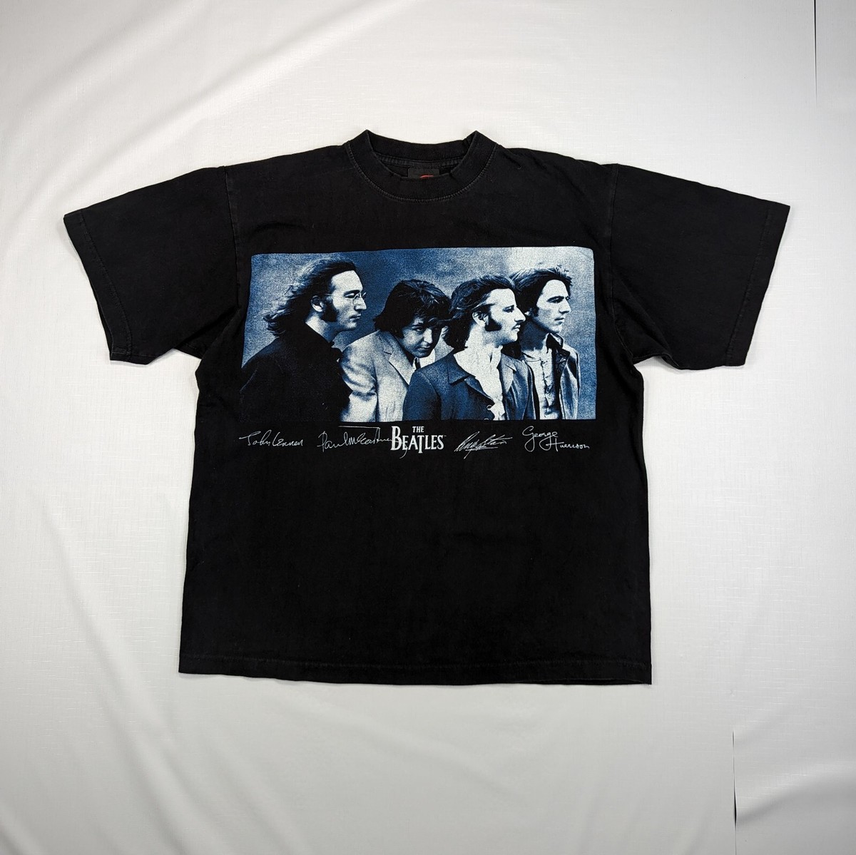 VTG Beatles Members and Signature T shirt Mens L Black