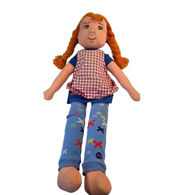 Pippi Longstocking Doll Cloth Plush Vintage Red Hair Childrens Book Character
