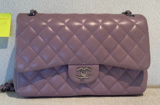 Chanel jumbo classic flap purple silver hardw...