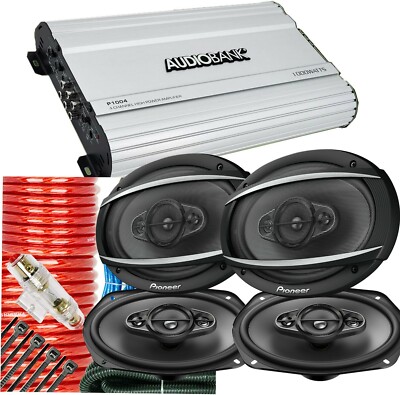 4X Pioneer ELITE  900W 6 x 9'' 4Way Speaker, Audiobank 1000W 4CH Amplifier + Kit