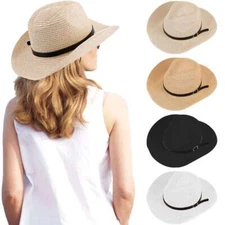 USA Women's Summer Beach Hat Wide Brim Cap Large Sun Straw Floppy Folding Hat