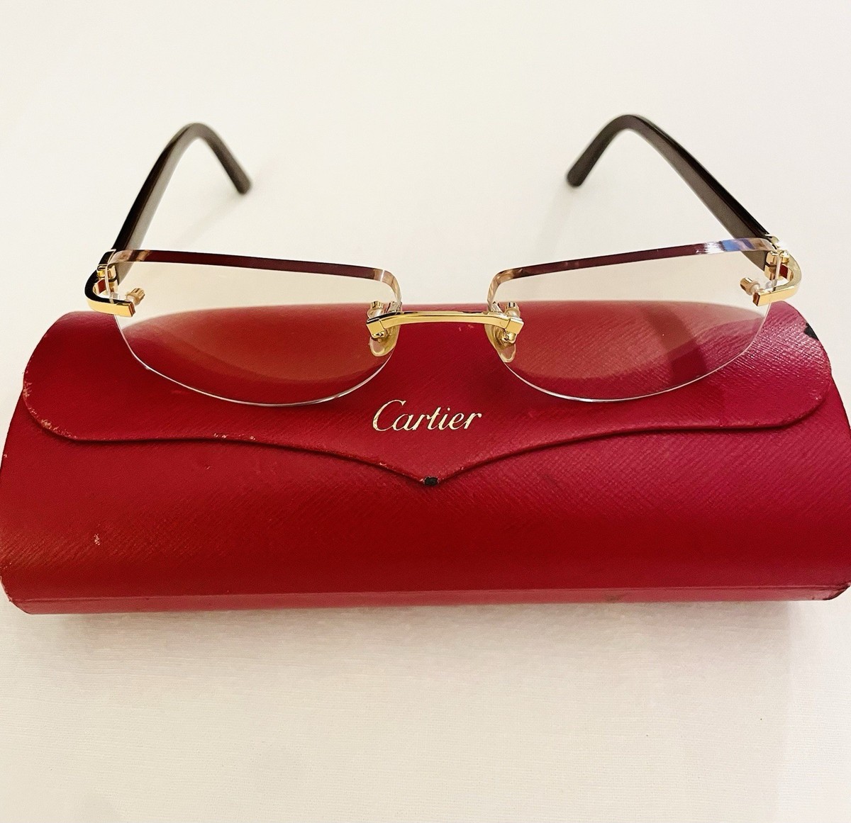 Cartier Paris サングラス CARTIER SANTOS PARIS GOLD TORTOISE SHELL RIMLESS AUTHENTIC FRAMES