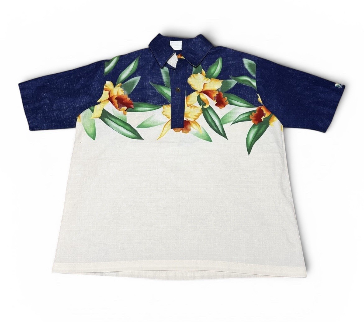 Vintage Off Shore Hawaiian Shirt Mens L Ivory Blue Floral Aloha