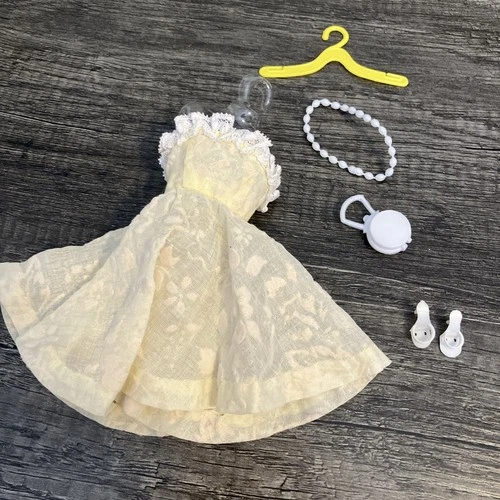 Vintage Barbie Size 1960s Outfit Set - Sheer Ivory Dress & Accessories