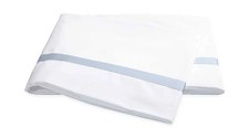 Matouk Lowell 600 Thread Count Cotton Percale White/ Blue Flat Sheet KING SIZE