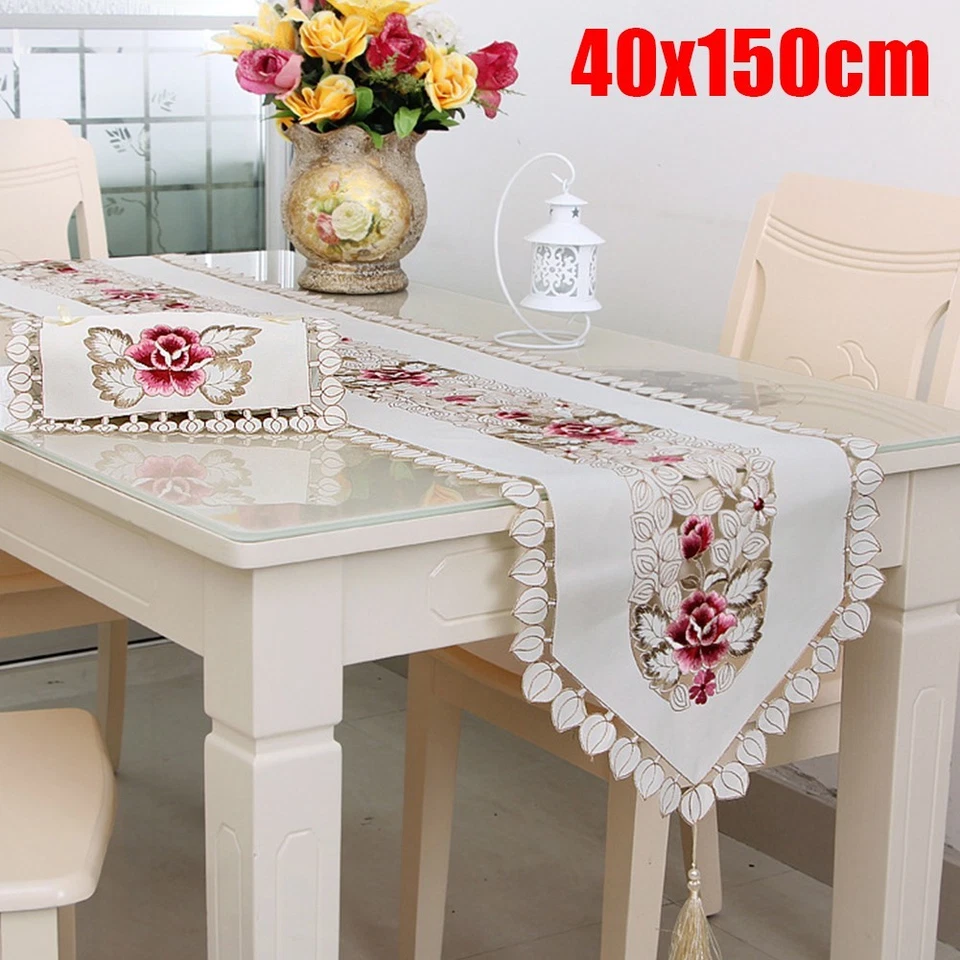 Nappe ancienne dentelle florale pour canapé salon de thé et housse TV 40 x 150 - Photo 4/4