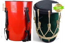 New Professional Green velvet Dholak With Golden Fitting Instrument With Fiber B