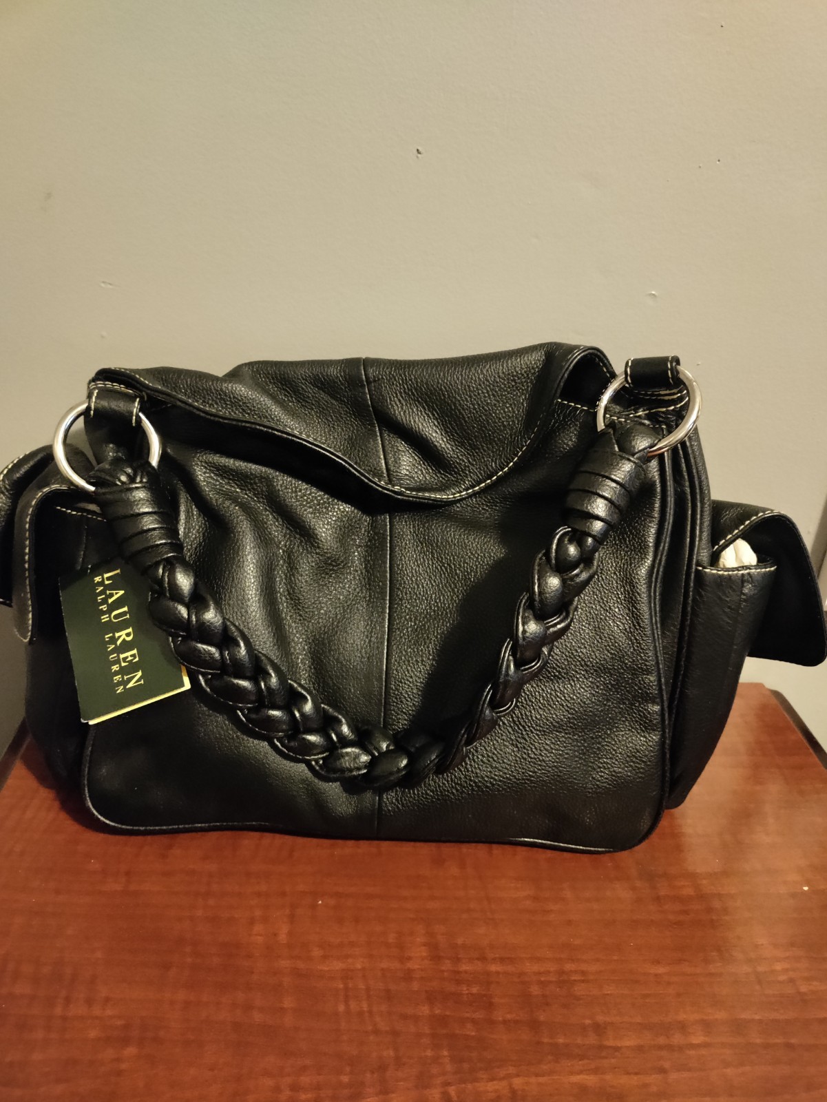 Lauren Ralph Lauren Black Leather Handbag Purse Hobo Shoulder Bag