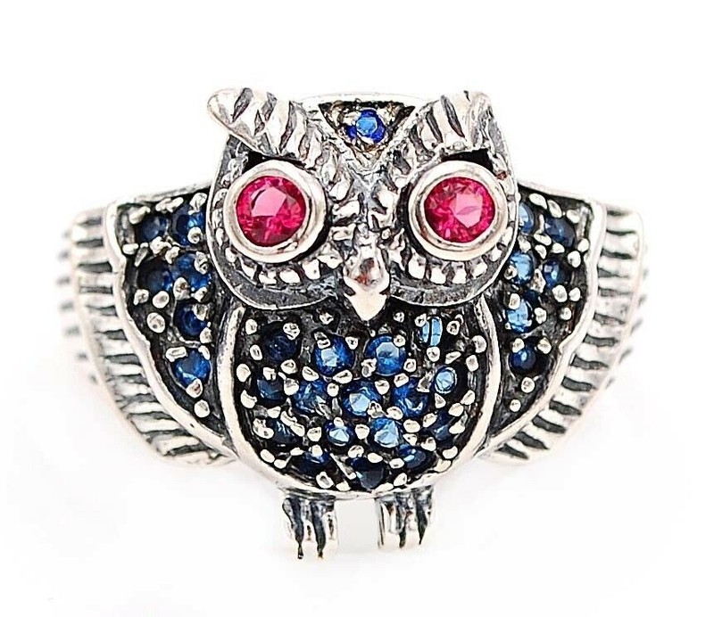 Owl Heat Treated Rubellite Tourmaline 925 Sterling Silver Ring Sz 7 XA1-4