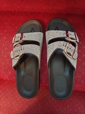 Black and Silver Dimamte Sparkly Buckle Footbed Sliders UK Size 4 Brand New