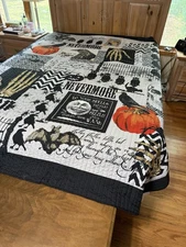 Halloween Lightweight Quilt/Bedspread Set W/ 2 STD Shams Pumpkin Ghost Moon Bat
