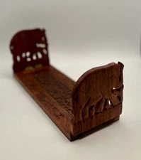 Vintage Hand Carved Wooden Elephant Expandable Book Holder Folding