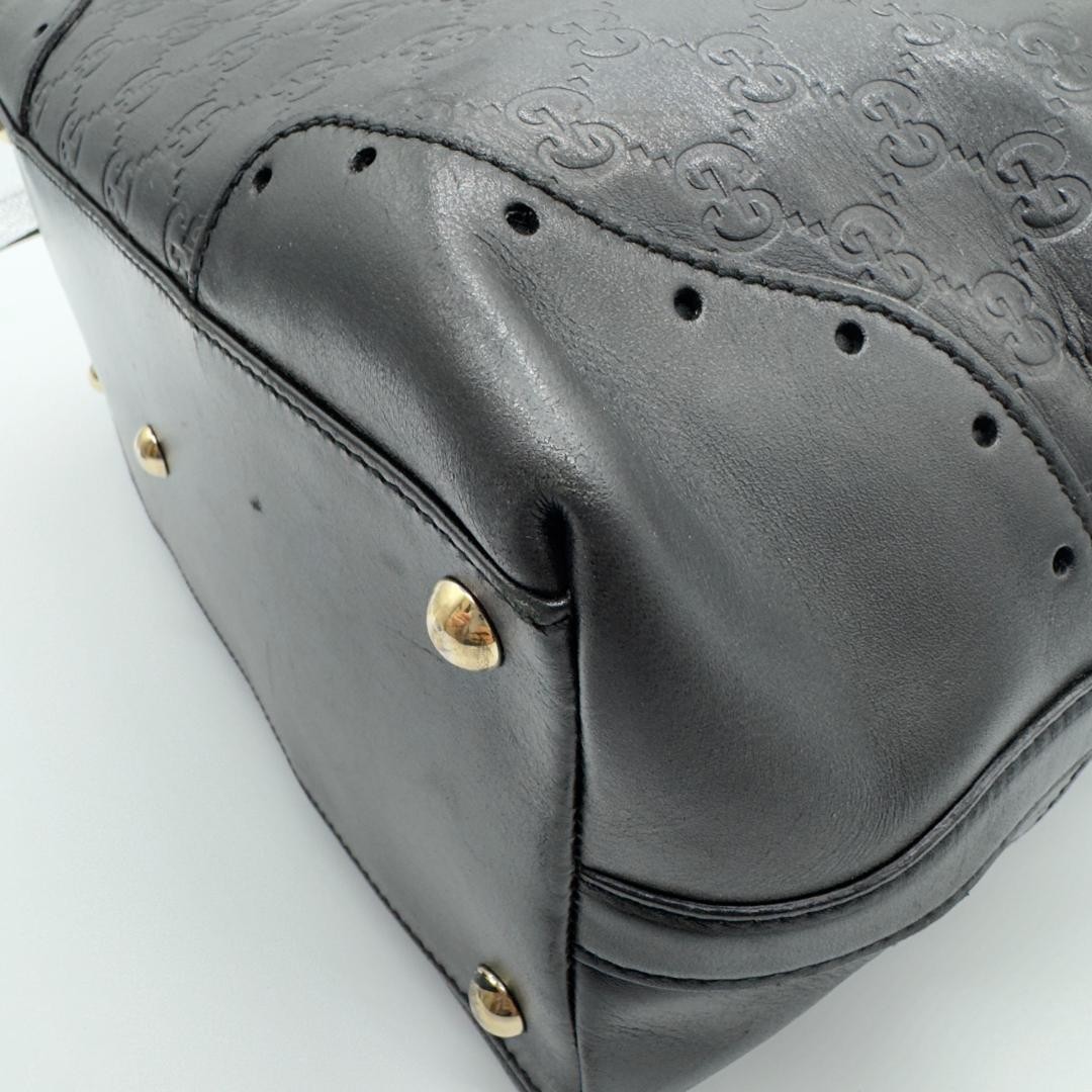 Gucci GG Leather Tote Bag Black Gold Embossed Logo Authentic Used thumbnail 4
