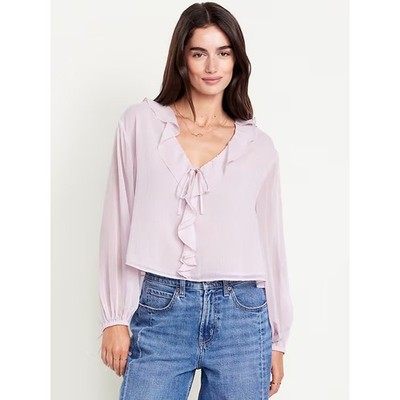 Old Navy NEW Lilac Mist Ruffled Chiffon Cropped Long Sleeve Poet Blouse 3X Plus