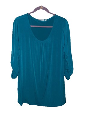 NWOT Susan Graver Liquid Knit Turquoise Top (Bin D)