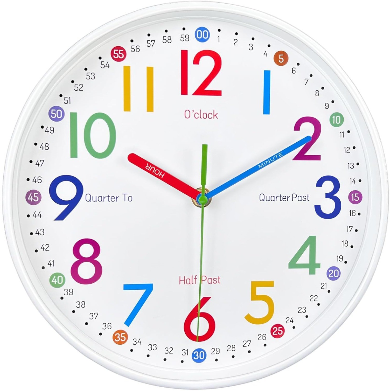 10 Inch Learning Clock for Kids,Telling Time Easily Non Tick