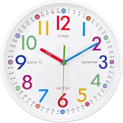 10 Inch Learning Clock for Kids,Telling Time Easily Non Ticking Battery Operated