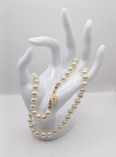 Vintage Hand Knotted Ivory Glass Pearl Neckla...