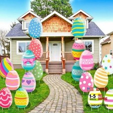18 Pcs Easter Colorful Eggs Yard Signs with Stakes Cute Eggs Dot Classic Color