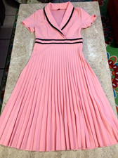 Women's Sz M 50's Style Rockabilly Pleated Swing Dress Peach/Pink Salmon Retro